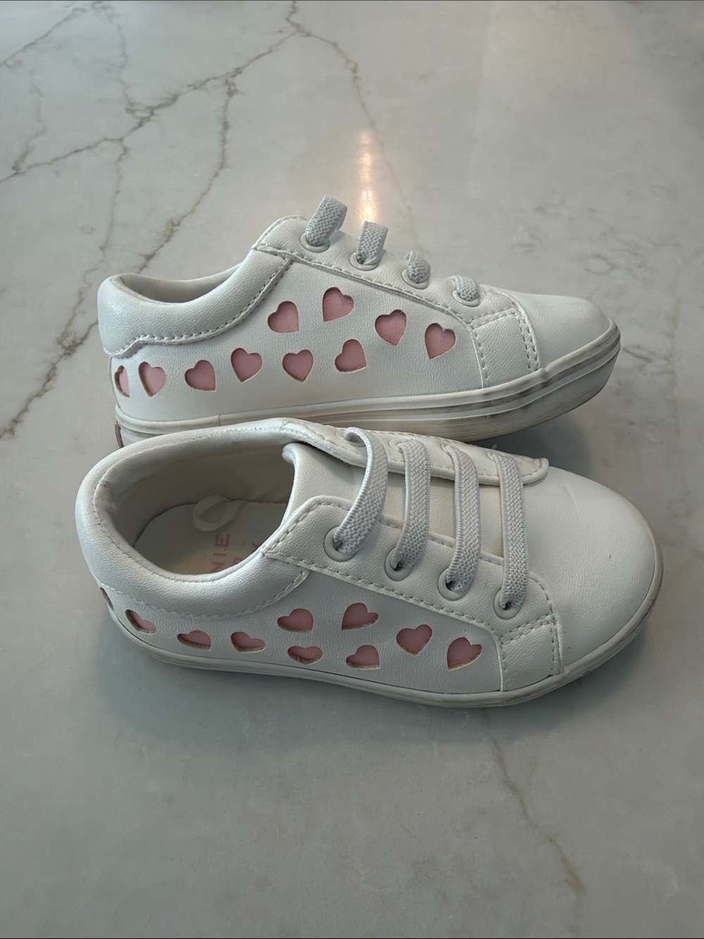 Janie and Jack White Sneakers with Pink Heart Cutouts